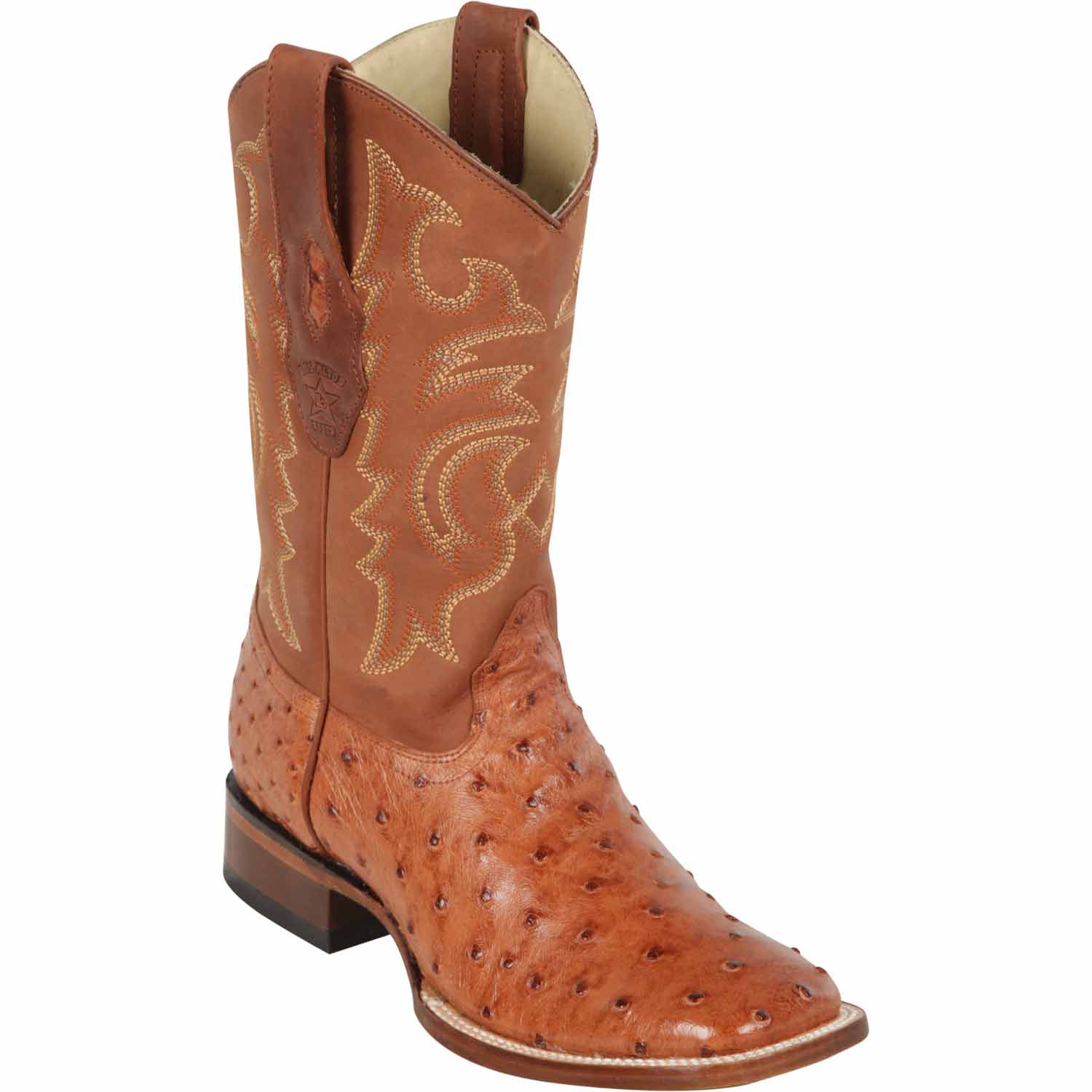 Los Altos 8220364 Men's Brandy Genuine Ostrich Wide Square Toe Cowboy Boots