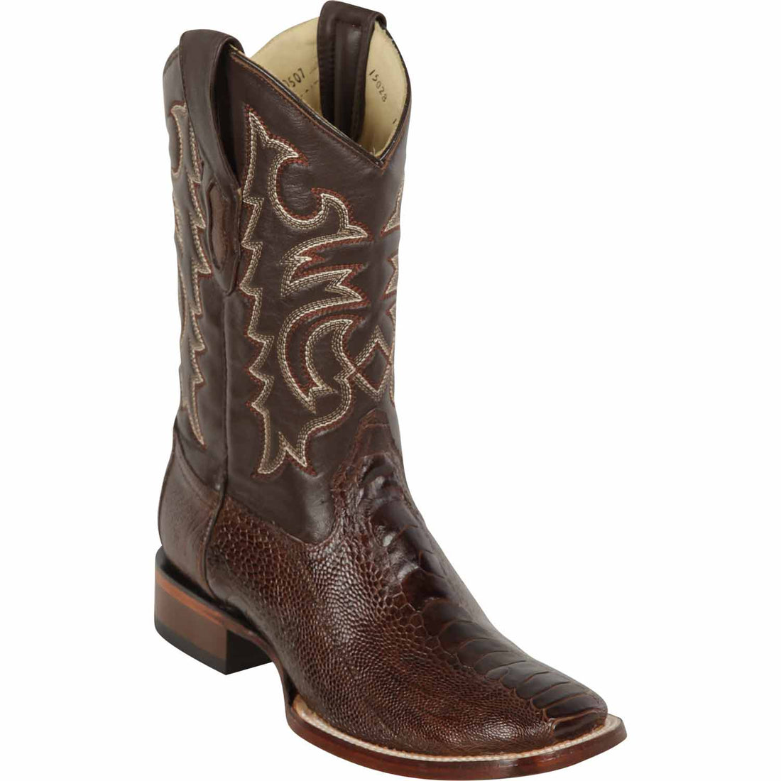 Los Altos 8220507 Men's Brown Genuine Ostrich Leg Wide Square Toe Cowboy Boots