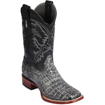 Los Altos 8228281 Men's Sahara Rustic Black Genuine Caiman Belly Wide Square Toe Cowboy Boots