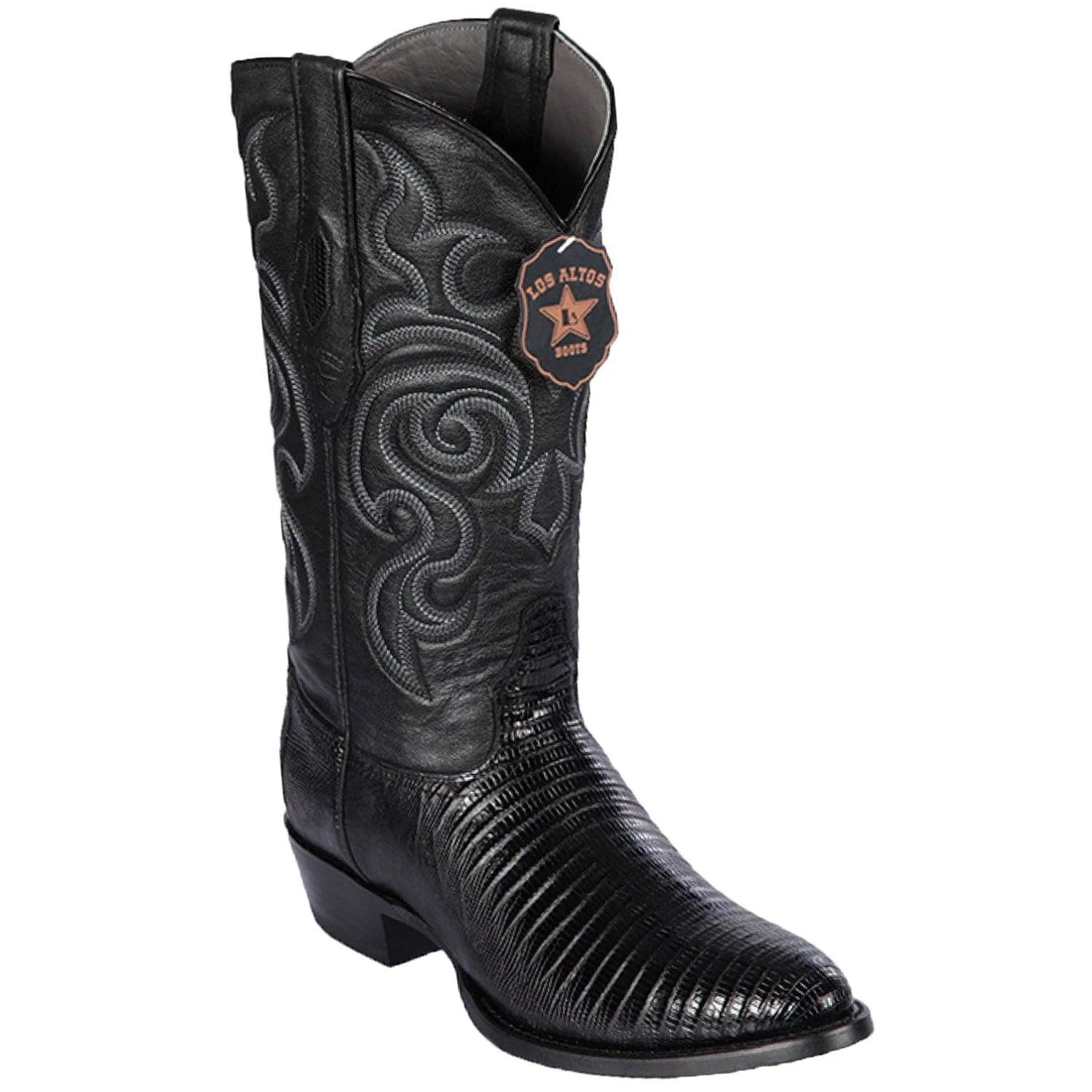 Los Altos 650705 Men's Black Genuine Teju Round Toe Cowboy Boots