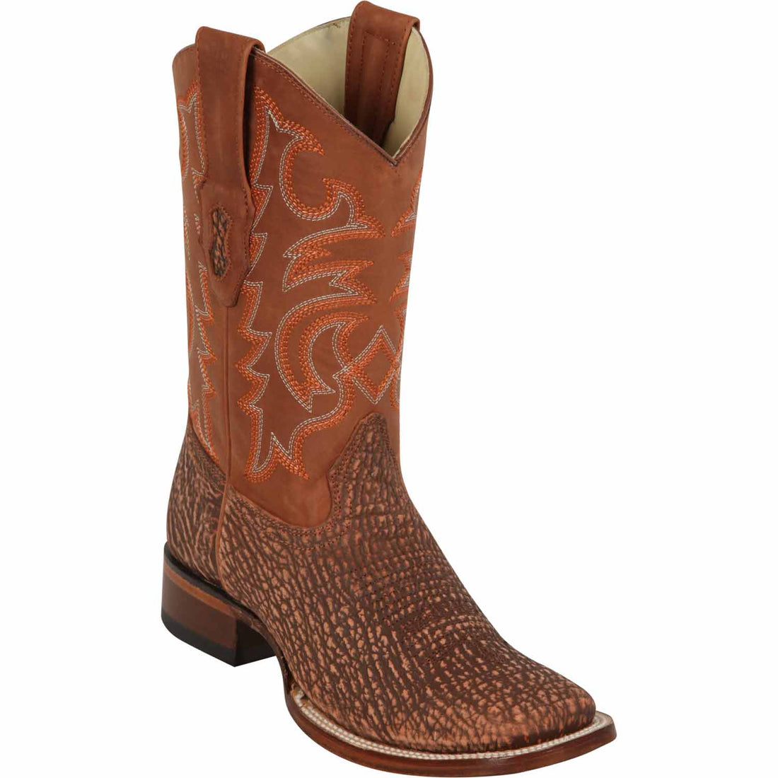 Los Altos 8220903 Men's Rustic Cognac Genuine Shark Wide Square Toe Cowboy Boots