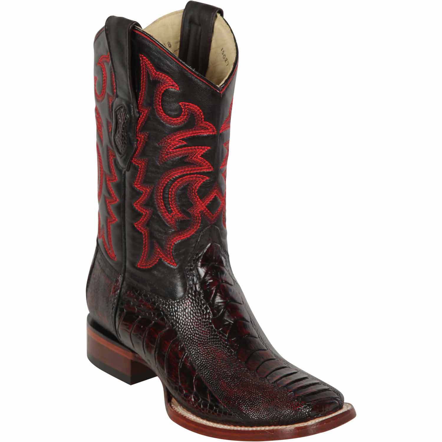 Los Altos 8220518 Men's Black Cherry Genuine Ostrich Leg Wide Square Toe Cowboy Boots