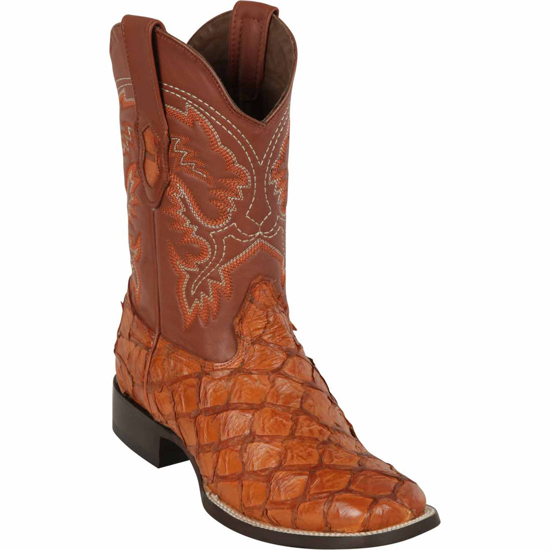 Los Altos 4822R1003 Men's Cognac Genuine Pirarucu Wide Square Toe Cowboy Boots