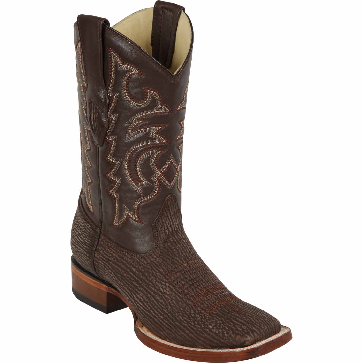 Los Altos 8220907 Men's Brown Genuine Shark Wide Square Toe Cowboy Boots