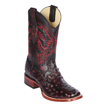 Los Altos 8220318 Men's Black Cherry Genuine Ostrich Wide Square Toe Cowboy Boots