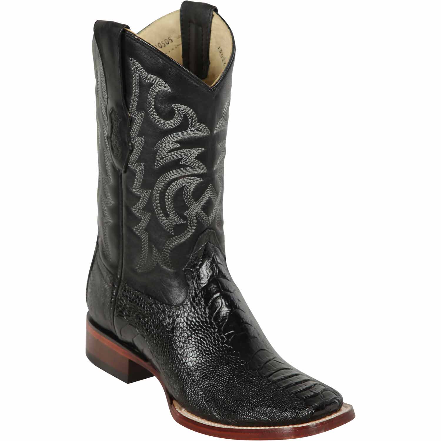 Los Altos 8220505 Men's Black Genuine Ostrich Leg Wide Square Toe Cowboy Boots