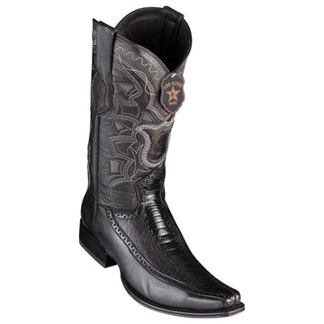 Los Altos 76F0505 Men's Black Genuine Ostrich Leg & Deer European Square Toe Cowboy Boots