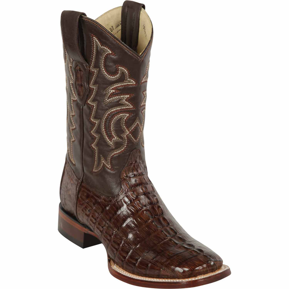 Los Altos 8220107 Men's Brown Genuine Caiman Tail Wide Square Toe Cowboy Boots