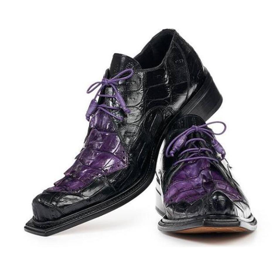 Mauri Black/Purple Genuine Baby Crocodile/Hornback Tail Lace-up Shoes