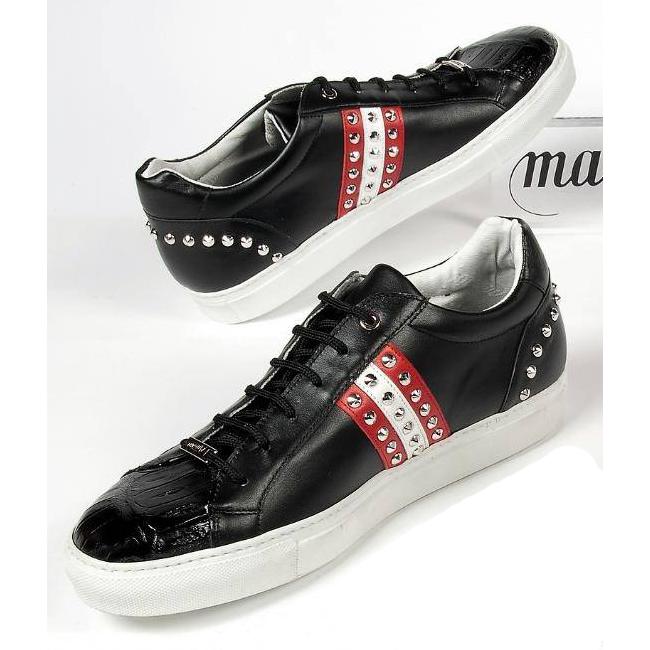 Mauri Black/White/Red Genuine Alligator Metal Studded Sneakers