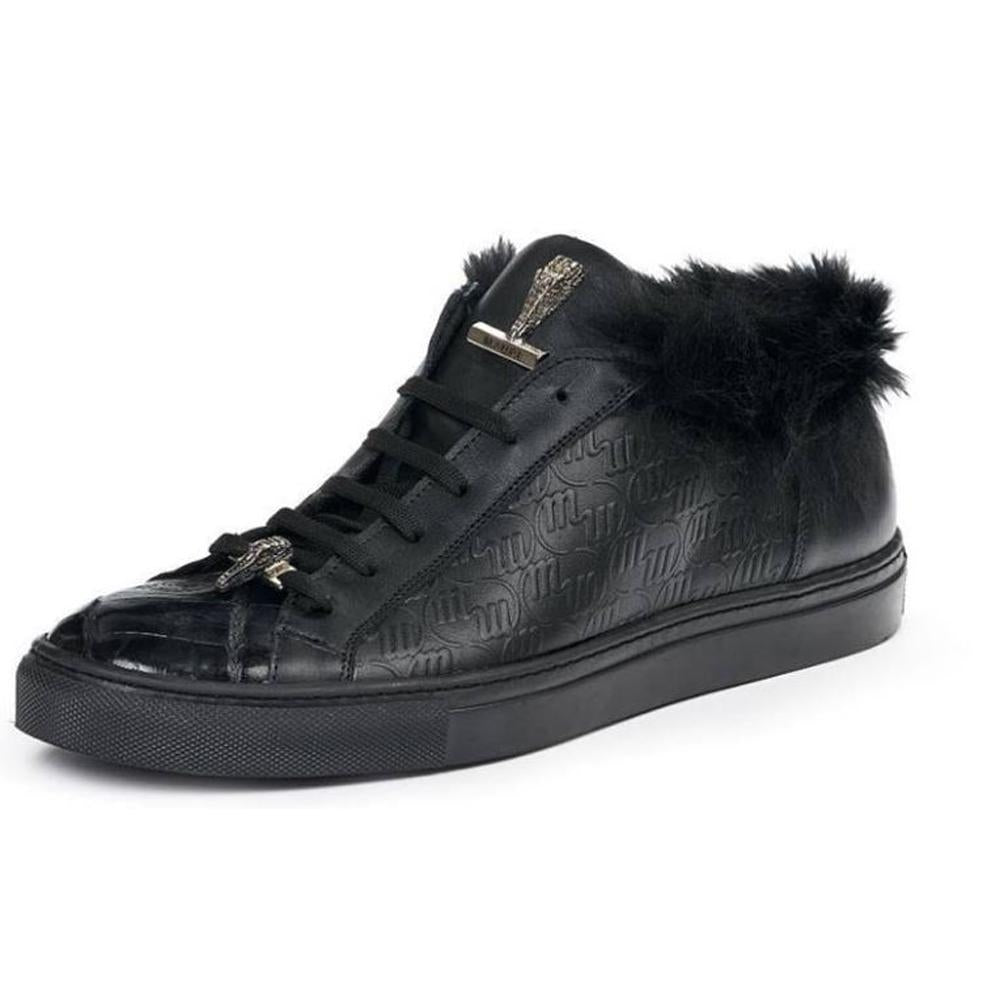 Mauri Black Genuine Crocodile/Shearling Fur Mauri Embossed Casual Sneakers