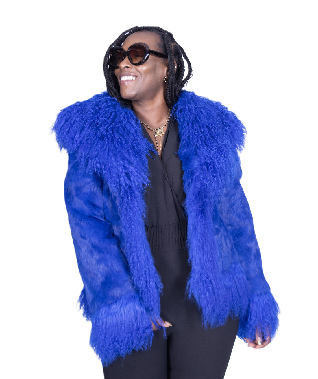 Verona Women's W05S01 Blue Genuine Rabbit/Mongolian Fur Coat