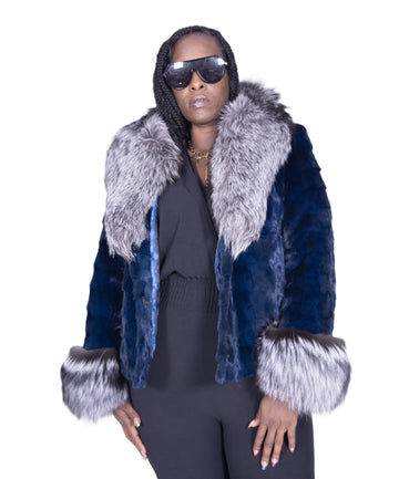 Verona Women's W49S06 Blue Genuine Mink/Fox Coat