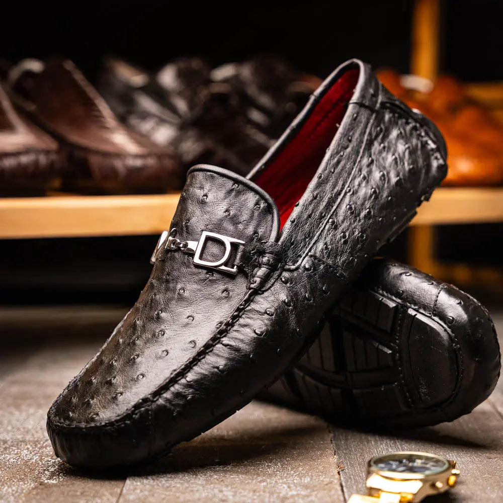 Marco Di Milano Bolonia Black Genuine Ostrich Loafers