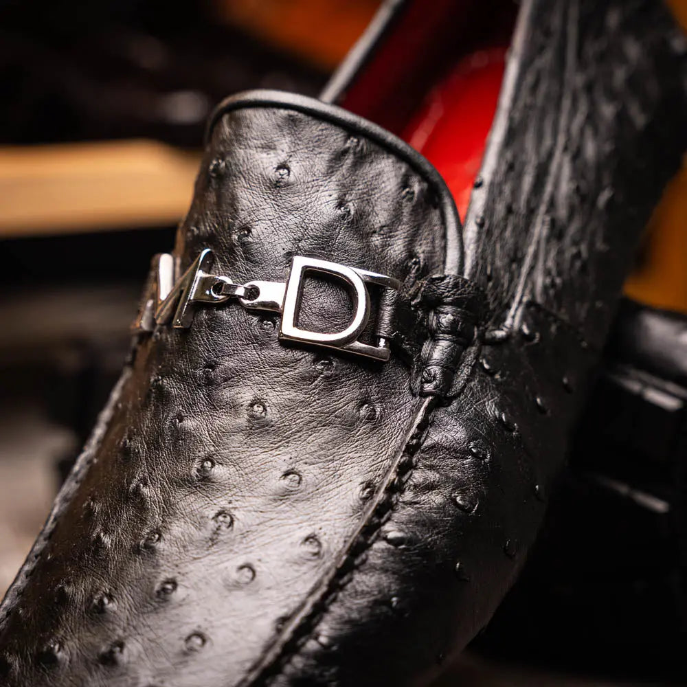 Marco Di Milano Bolonia Black Genuine Ostrich Loafers