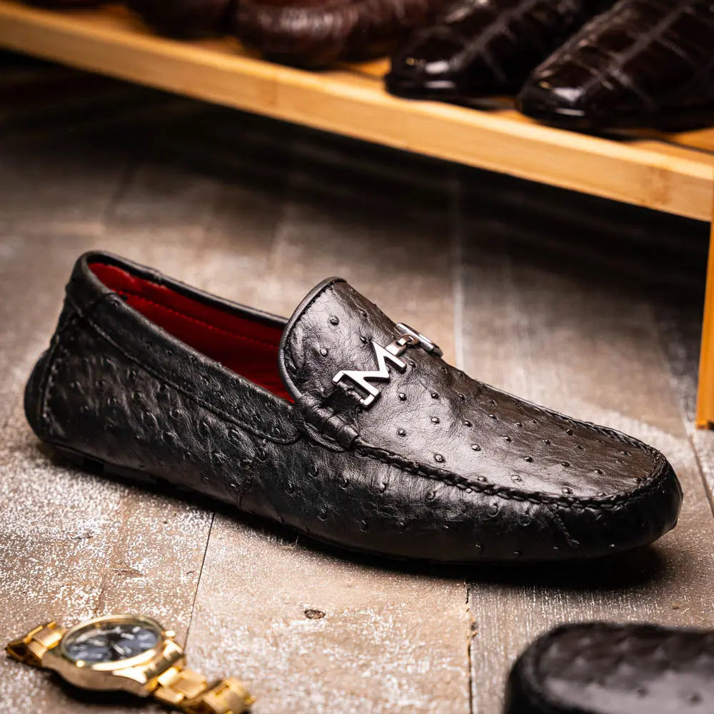 Marco Di Milano Bolonia Black Genuine Ostrich Loafers