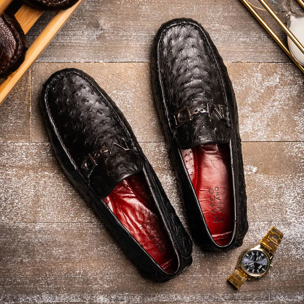 Marco Di Milano Bolonia Black Genuine Ostrich Loafers