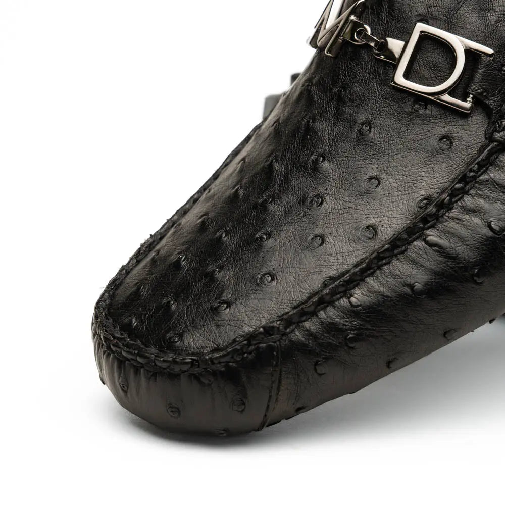 Marco Di Milano Bolonia Black Genuine Ostrich Loafers