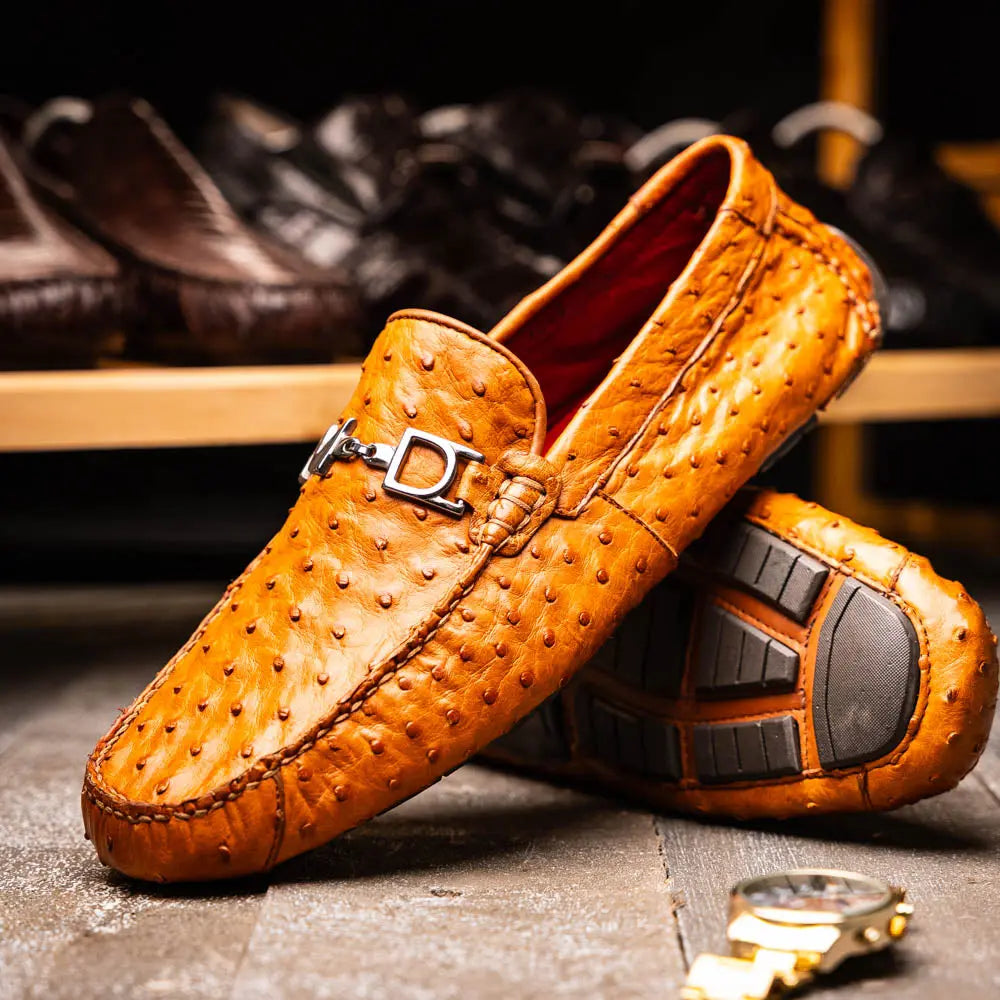 Marco Di Milano Bolonia Brandy Genuine Ostrich Loafers