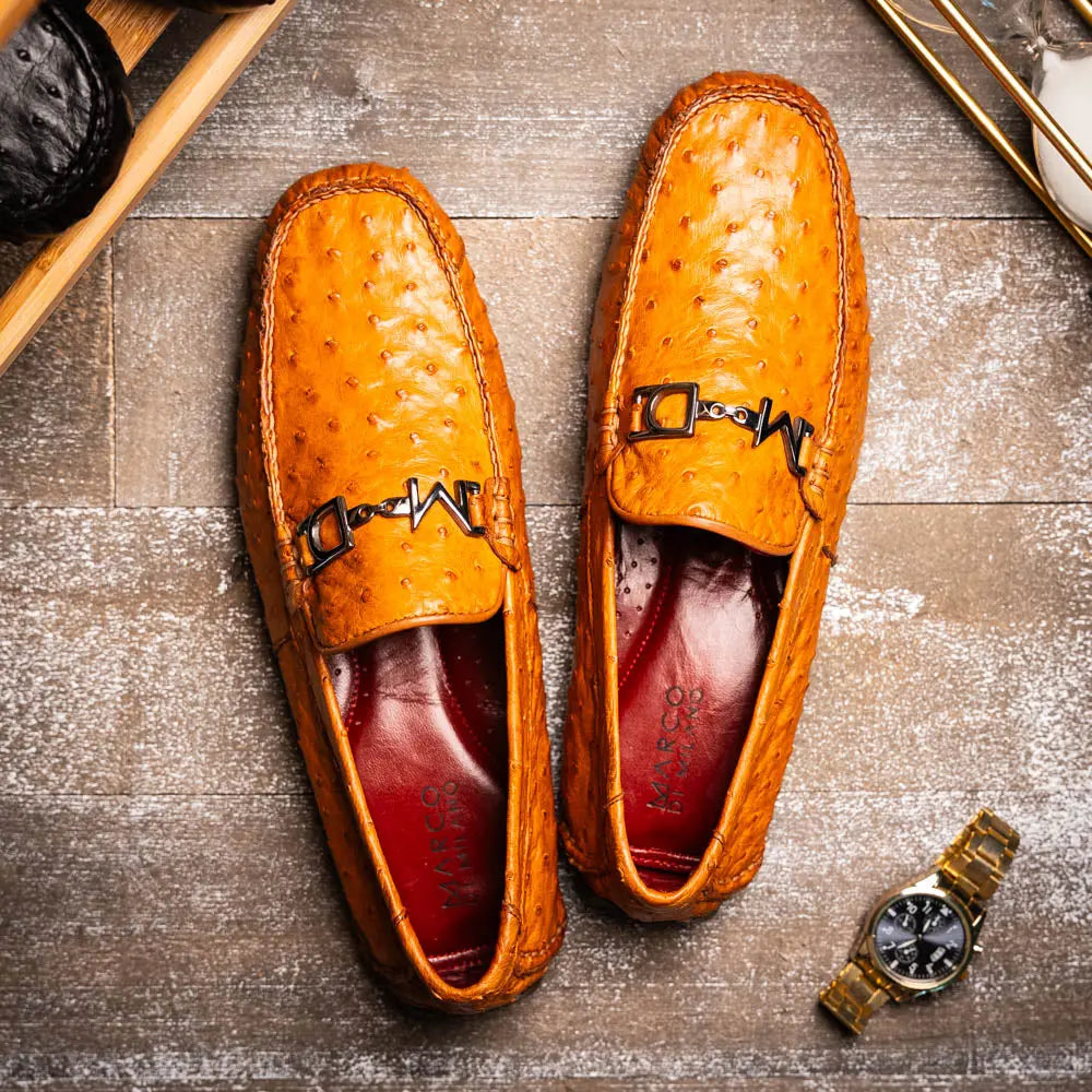 Marco Di Milano Bolonia Brandy Genuine Ostrich Loafers
