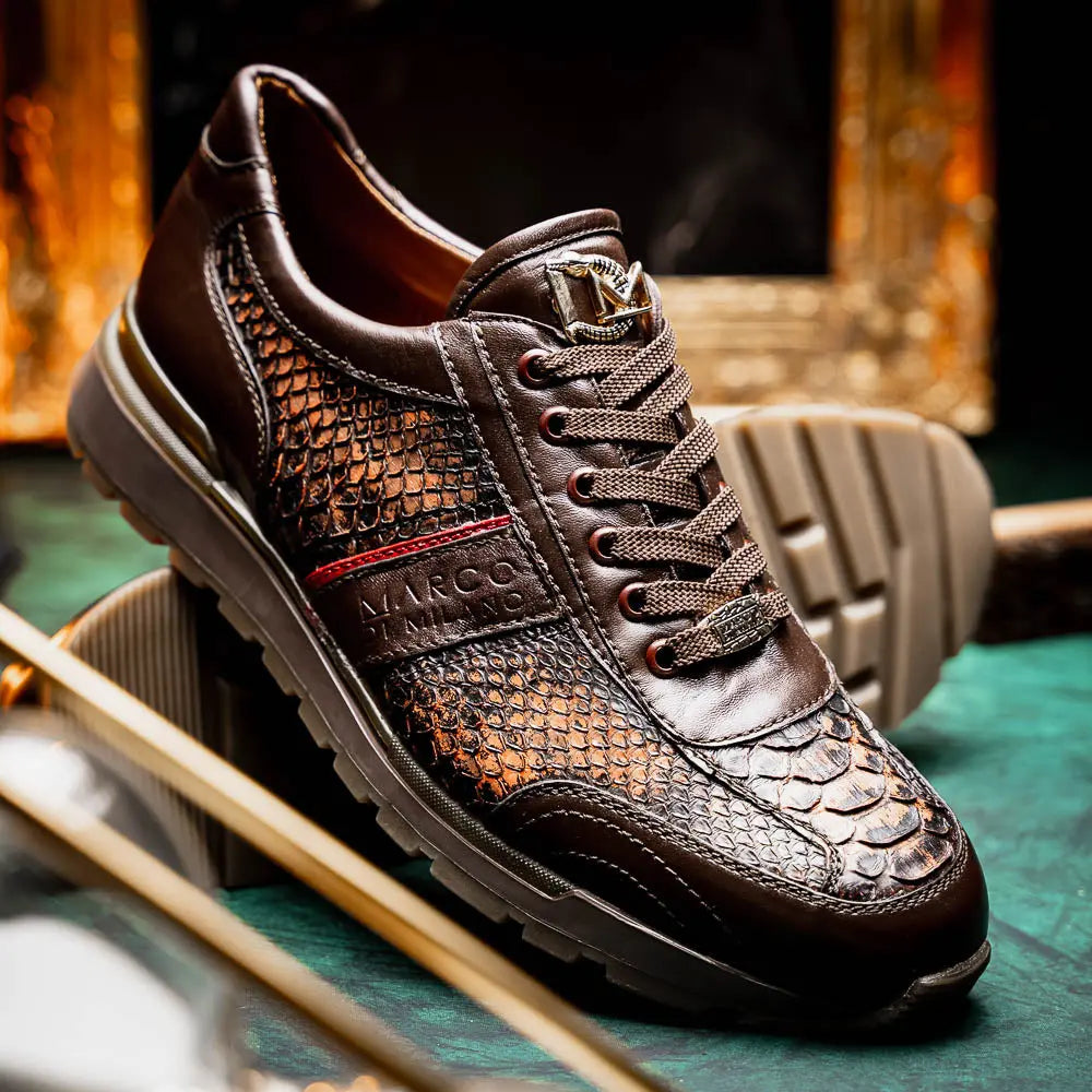 Marco Di Milano Brescia Washed Cognac Genuine Python Sneakers