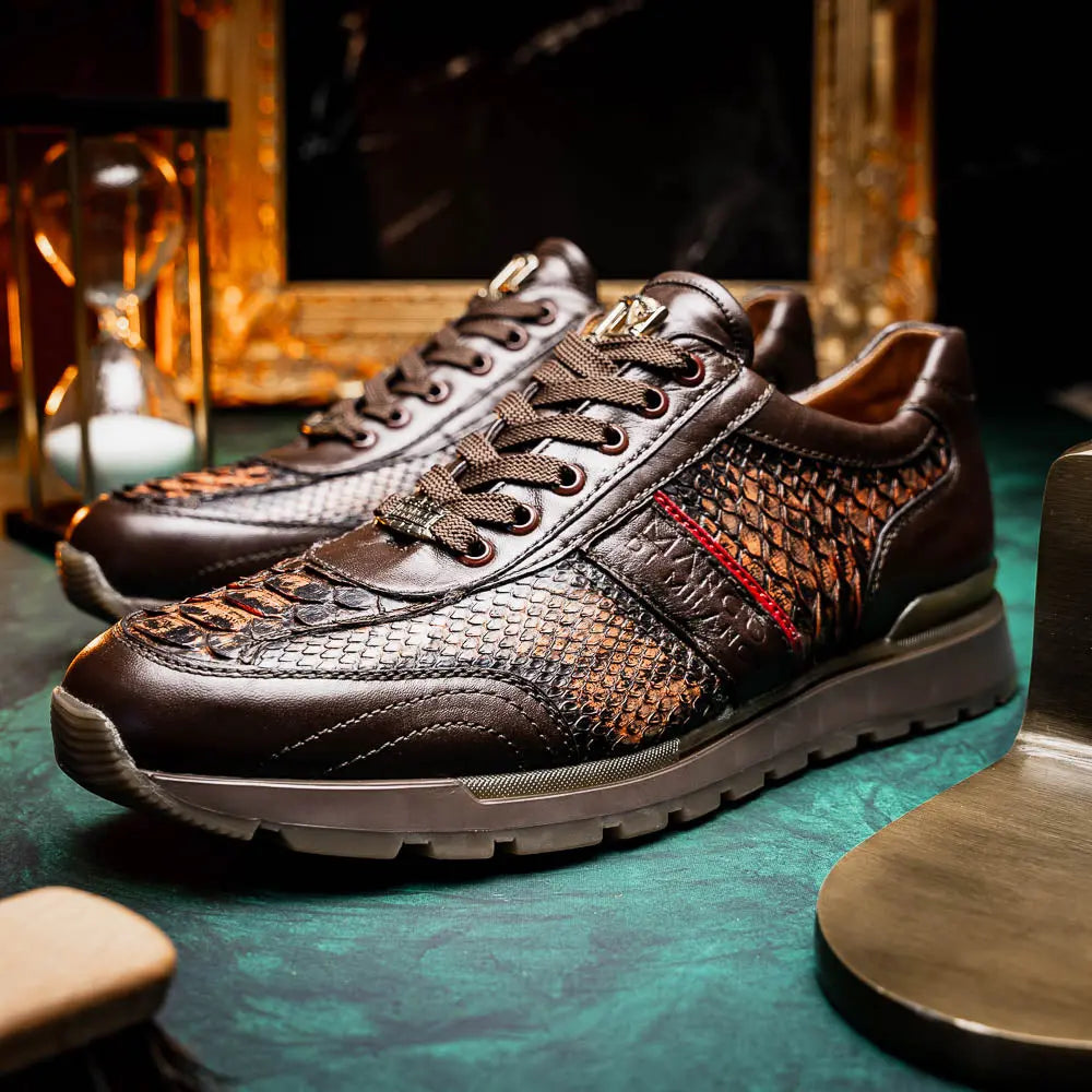 Marco Di Milano Brescia Washed Cognac Genuine Python Sneakers