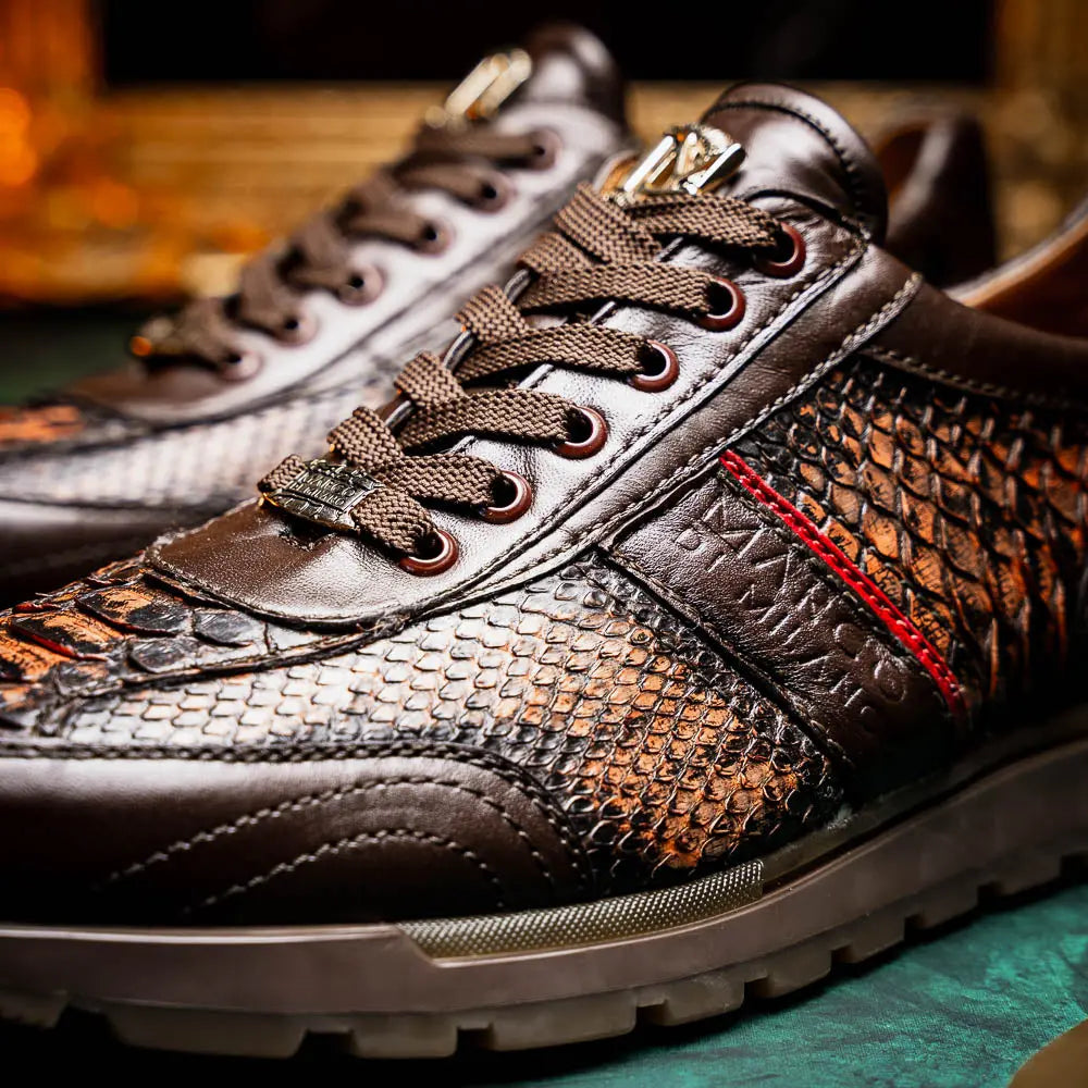 Marco Di Milano Brescia Washed Cognac Genuine Python Sneakers