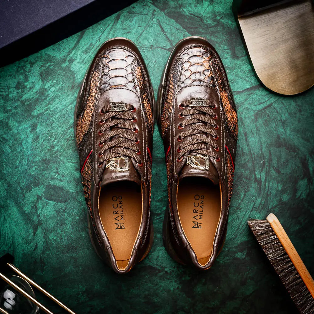 Marco Di Milano Brescia Washed Cognac Genuine Python Sneakers