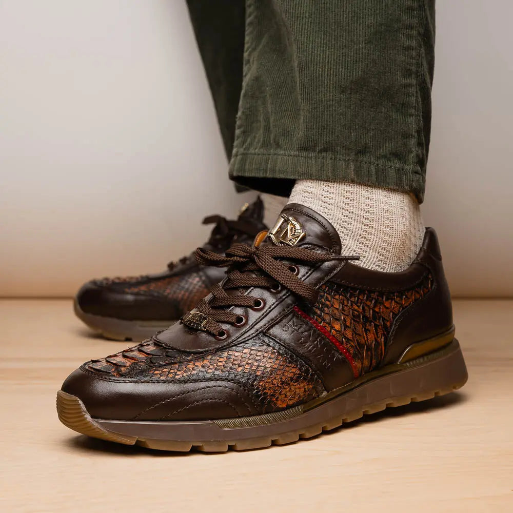 Marco Di Milano Brescia Washed Cognac Genuine Python Sneakers