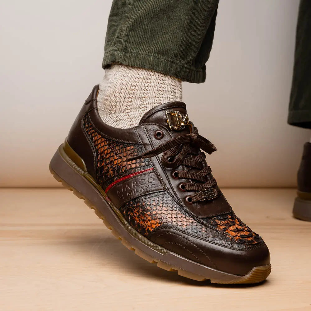 Marco Di Milano Brescia Washed Cognac Genuine Python Sneakers