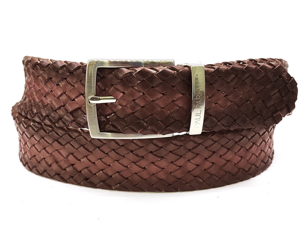 PAUL PARKMAN Men's Woven Leather Belt Brown (ID#B07-BRW) PAUL PARKMAN