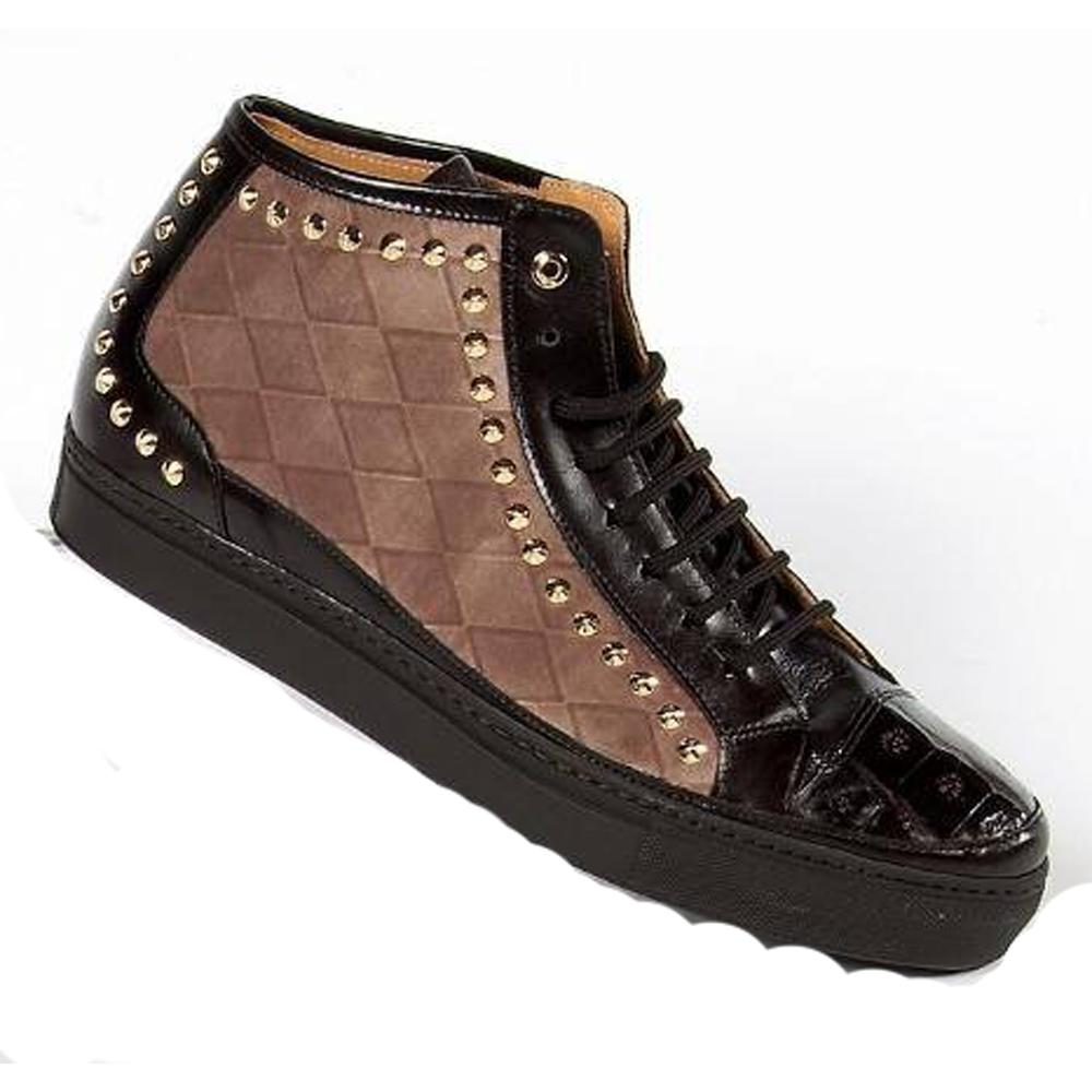 Mauri Brown/Black Genuine Alligator Metal Studded Sneakers