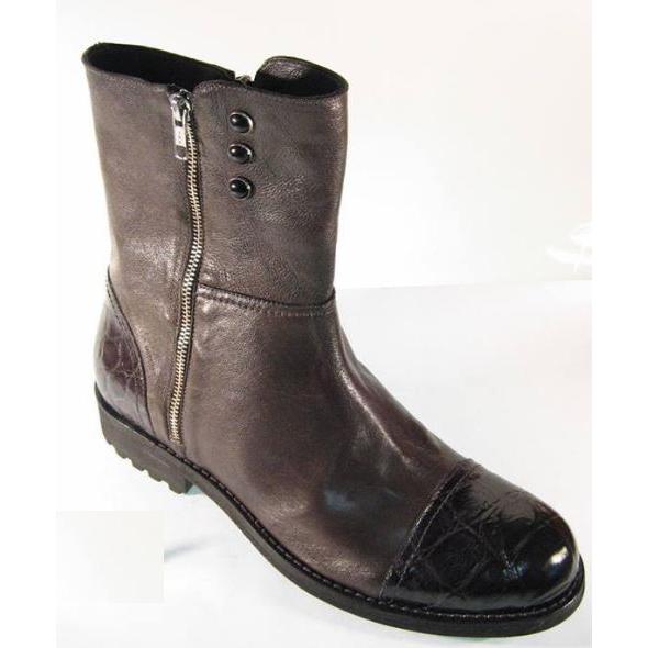 Mauri Dark Brown Genuine All- Over Alligator Side Zip Boots