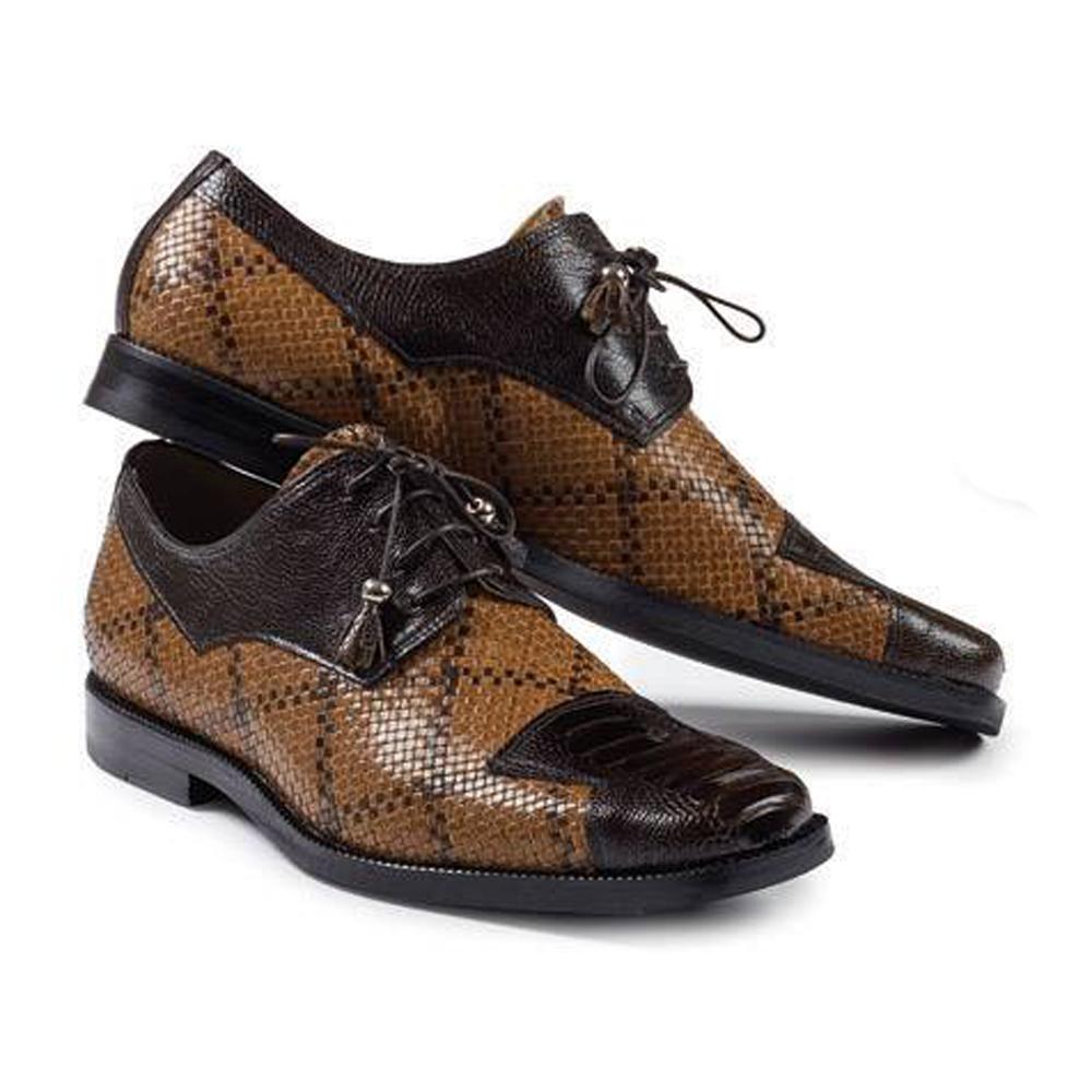 Mauri Camel/Brown Genuine Woven Ostrich Leg Oxford Shoes