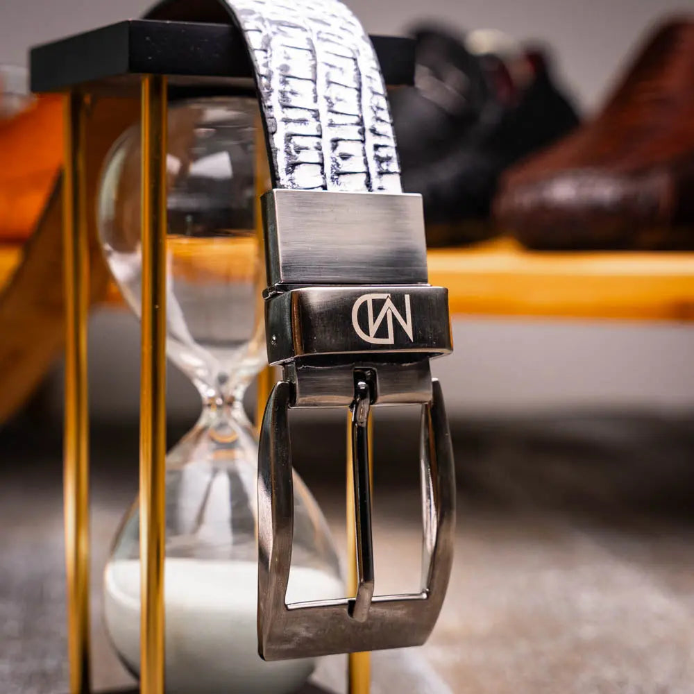 Marco Di Milano Caribe Black/Newspaper Genuine Caiman Crocodile Belt