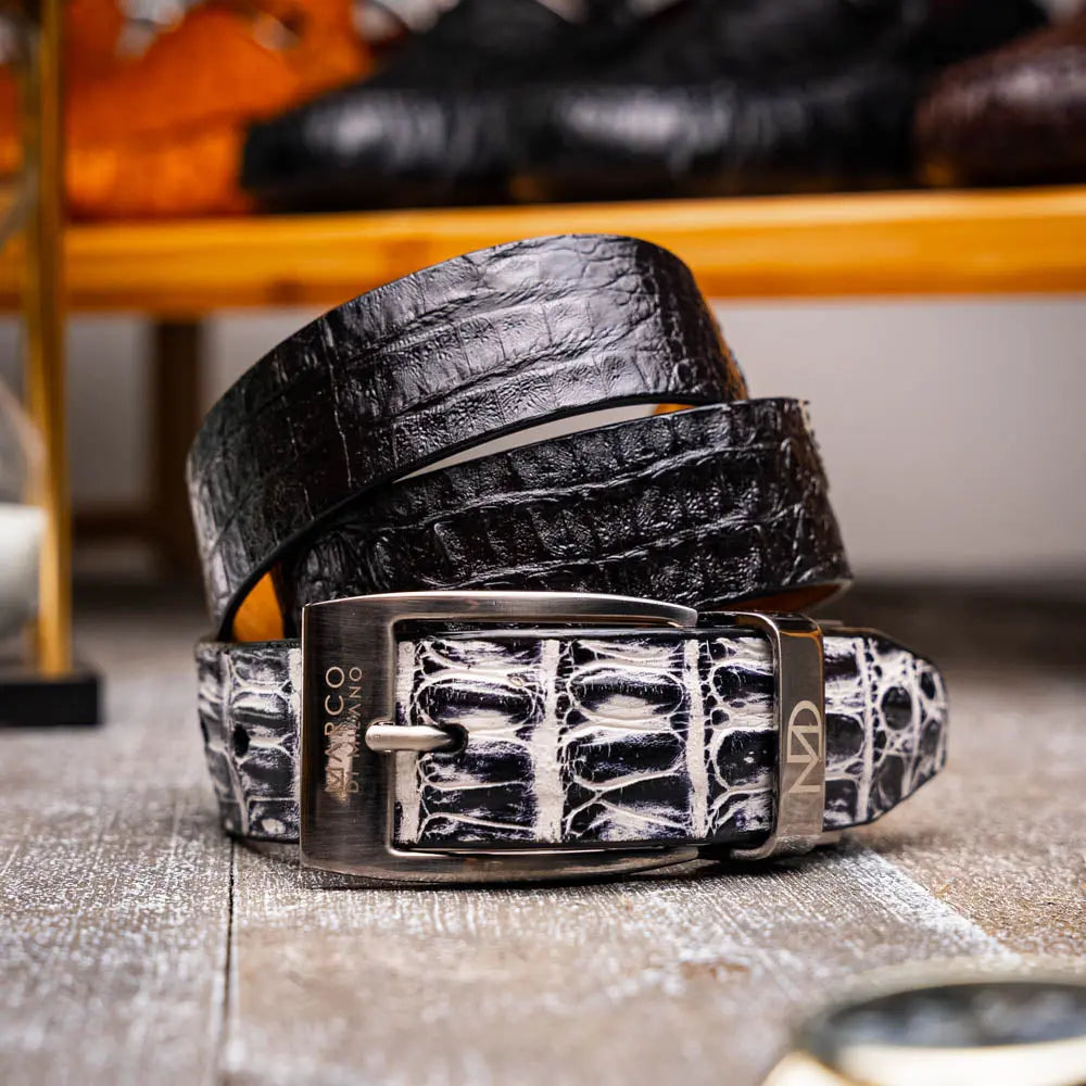 Marco Di Milano Caribe Newspaper/Black Genuine Caiman Crocodile Belt