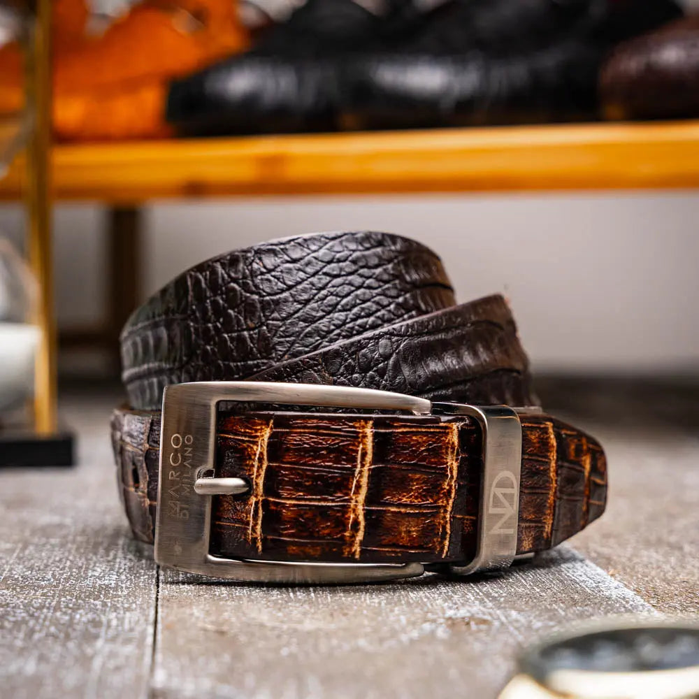 Marco Di Milano Caribe Brown/Pantano Genuine Caiman Crocodile Belt