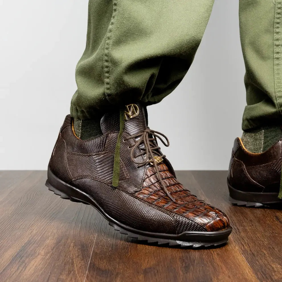 Marco Di Milano Crater Brown Genuine Caiman Crocodile/Lizard Sneakers