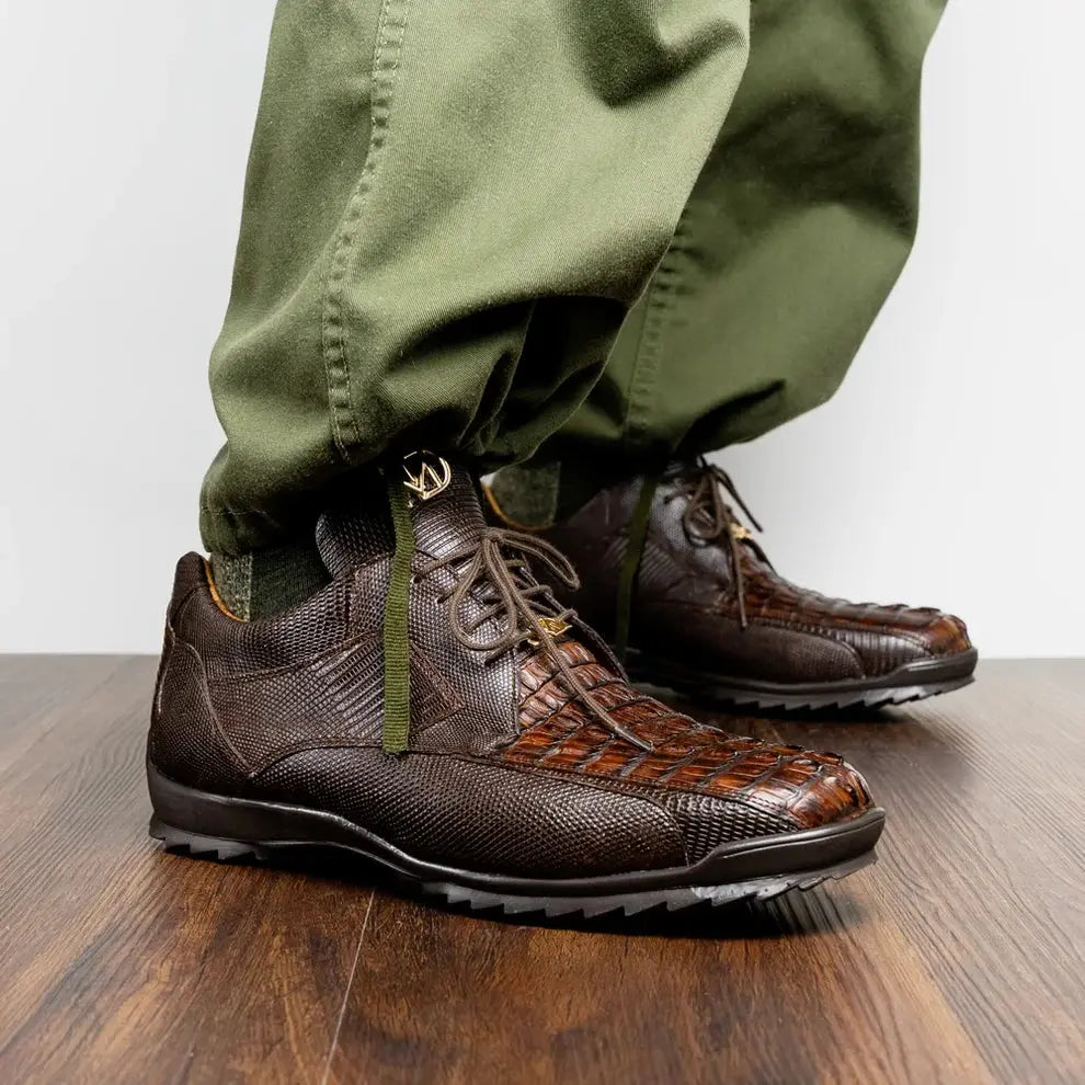 Marco Di Milano Crater Brown Genuine Caiman Crocodile/Lizard Sneakers