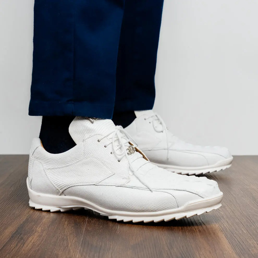Marco Di Milano Crater White Genuine Caiman Crocodile/Lizard Sneakers