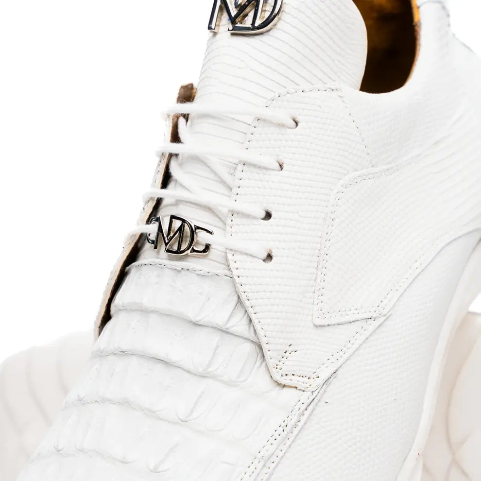 Marco Di Milano Crater White Genuine Caiman Crocodile/Lizard Sneakers