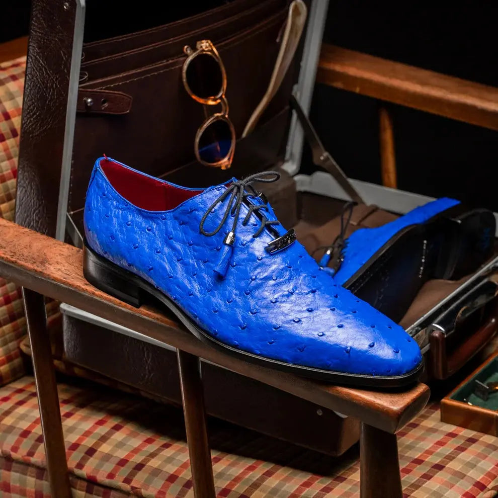 Marco Di Milano Criss Electric Blue Genuine Ostrich Oxfords