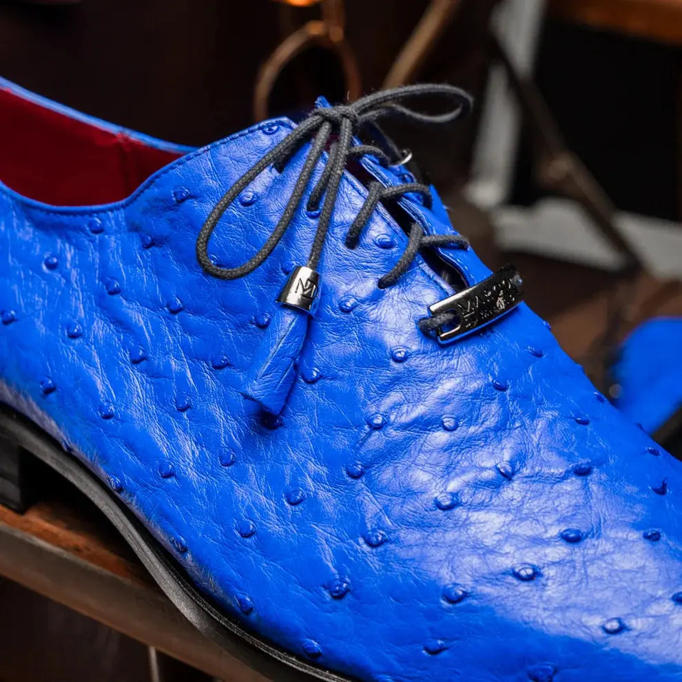 Marco Di Milano Criss Electric Blue Genuine Ostrich Oxfords