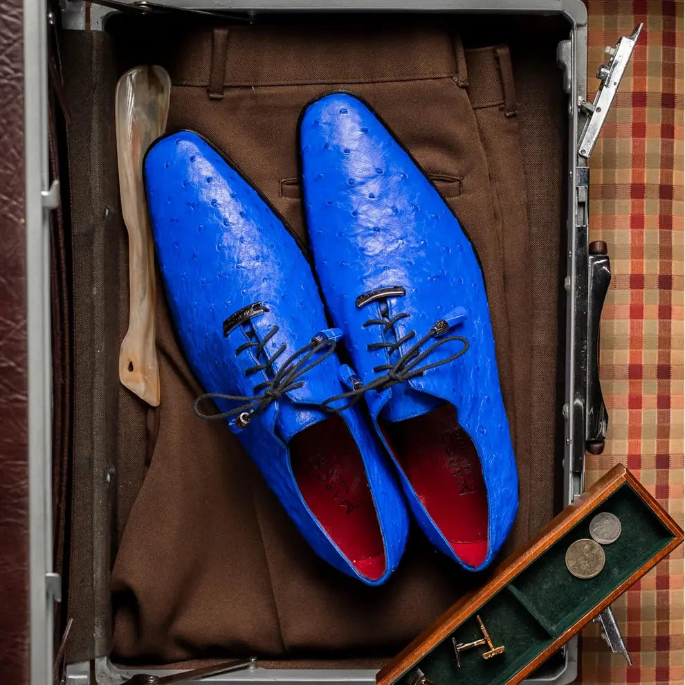 Marco Di Milano Criss Electric Blue Genuine Ostrich Oxfords