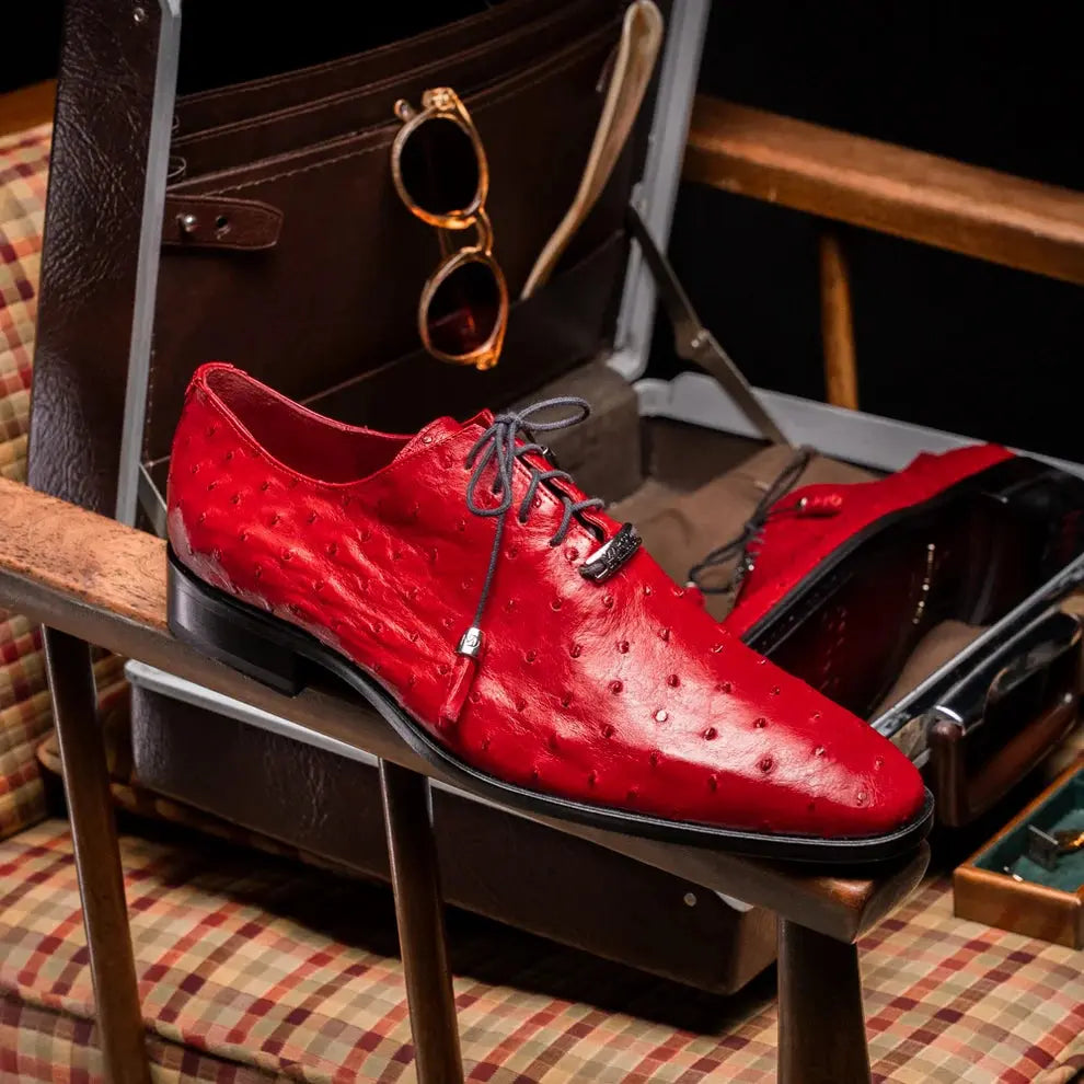 Marco Di Milano Criss Red Genuine Ostrich Oxfords