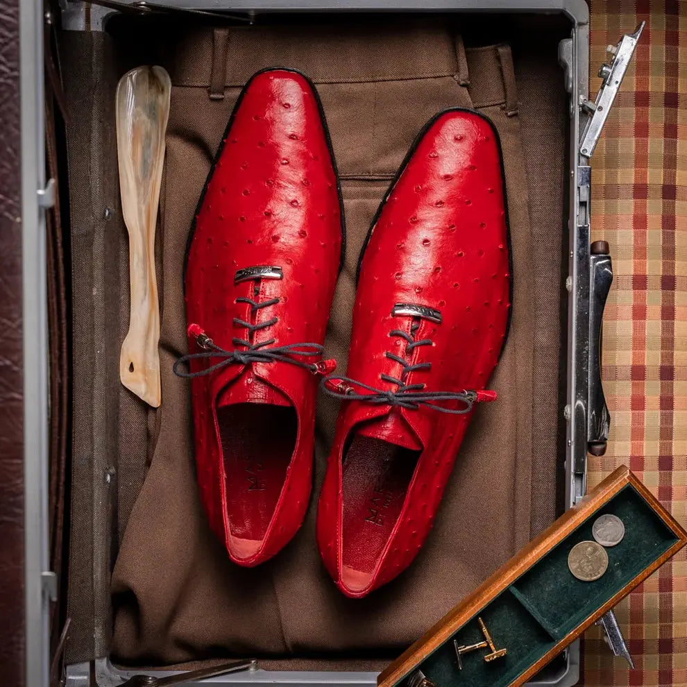 Marco Di Milano Criss Red Genuine Ostrich Oxfords