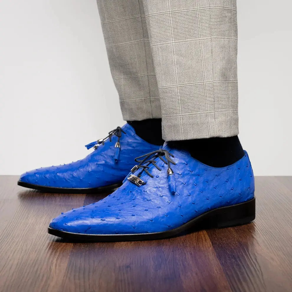 Marco Di Milano Criss Electric Blue Genuine Ostrich Oxfords