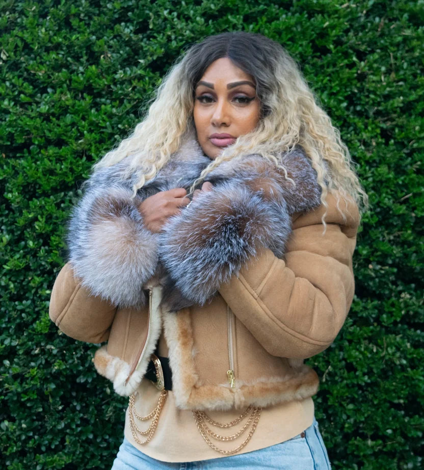 Jakewood 1019 Ladies Tanka Genuine Shearling Sheepskin/Fox Short Crop Jacket
