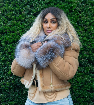 Jakewood 1019 Ladies Tanka Genuine Shearling Sheepskin/Fox Short Crop Jacket