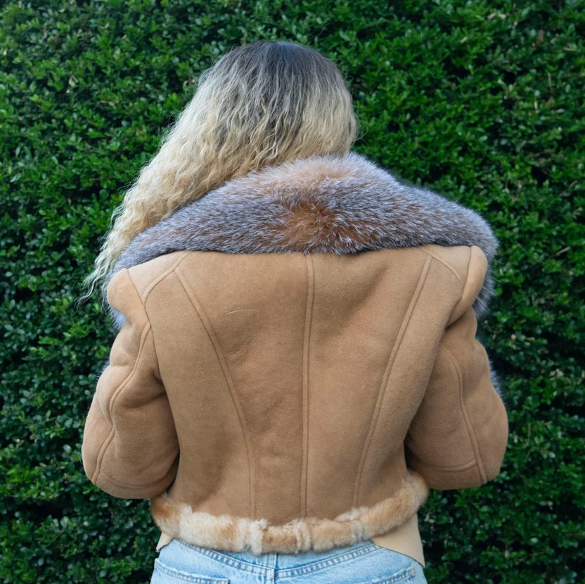Jakewood 1019 Ladies Tanka Genuine Shearling Sheepskin/Fox Short Crop Jacket